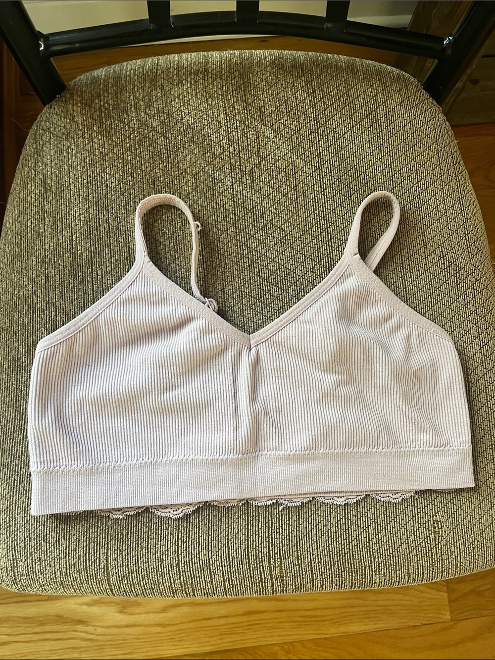 Laura Ashley Pale Pink Ribbed Lace-Trim Bralette